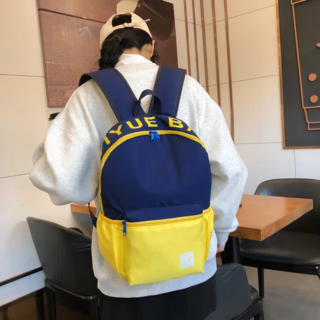 雅鹿 美式撞色顶字母印花初高中大学生书包可爱休闲大感校园旅行 尼龙 双肩包 男女同款情侣款 黄色/蓝色/红色/粉色