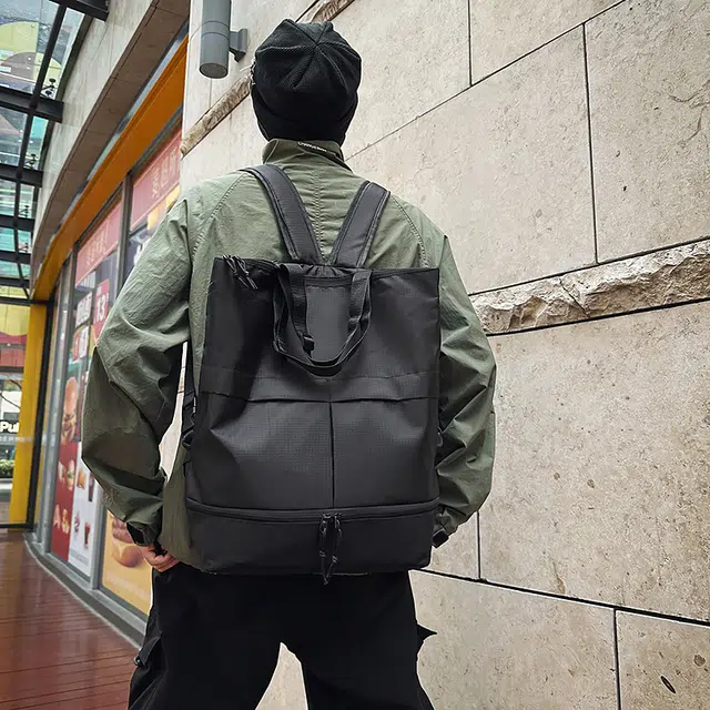 雅鹿 日韩系纯色大容量防泼水小众轻便旅行背包 牛津布 双肩包 男女同款情侣款 黑色/军绿色