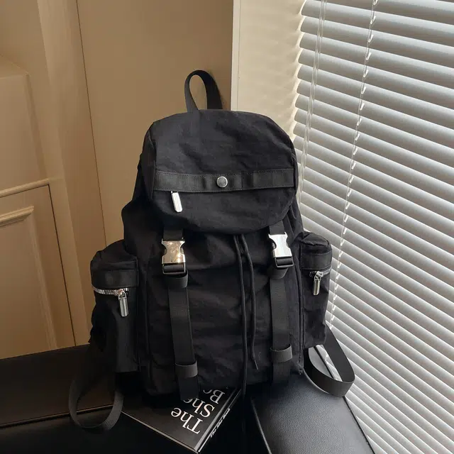 雅鹿 韩系盖帽多口袋抽绳运动瑜伽包户外防水耐脏耐磨 布 双肩包 男女同款情侣款 黑色/米白/灰色/卡其