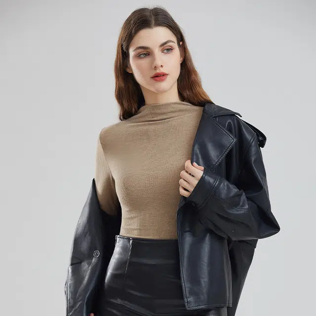 慕梵度 半高领衫女士长袖舒适内搭修身秋冬季高级感中领保暖上装 女款