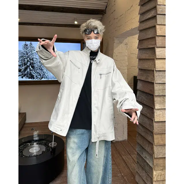 悍戈 复古纯色多设计元素解构分割宽松休闲立领飞行员夹克 男女同款