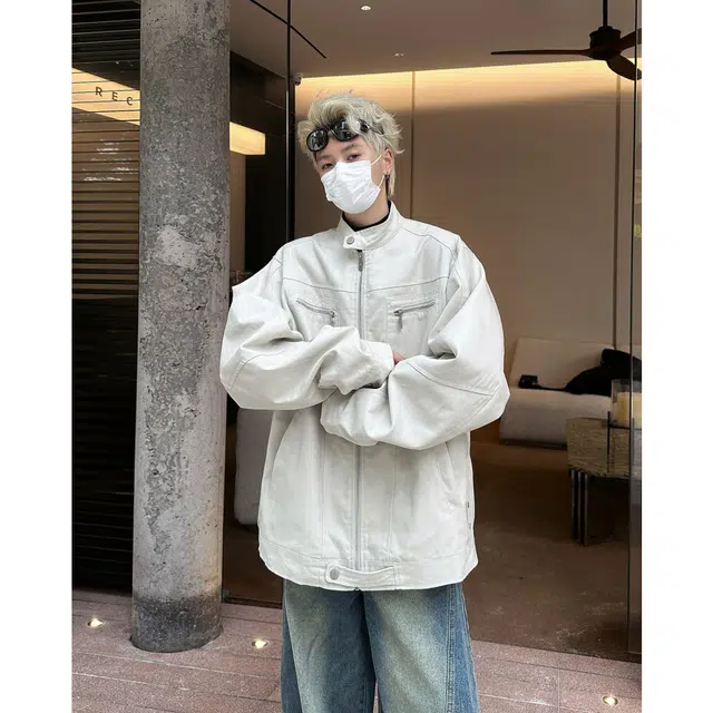悍戈 复古纯色多设计元素解构分割宽松休闲立领飞行员夹克 男女同款