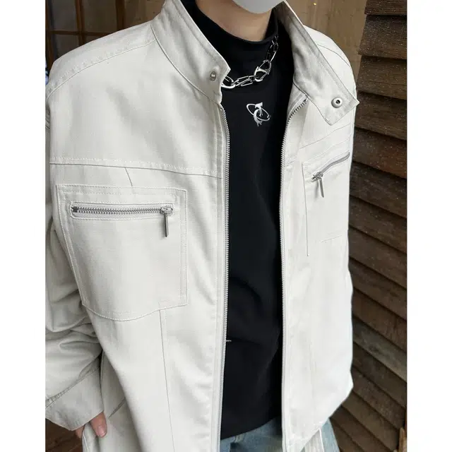 悍戈 复古纯色多设计元素解构分割宽松休闲立领飞行员夹克 男女同款