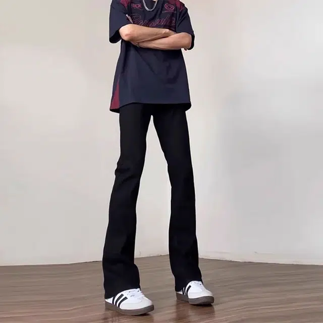 悍戈 美式复古高街风显瘦显高垂感微喇裤牛仔裤 男女同款