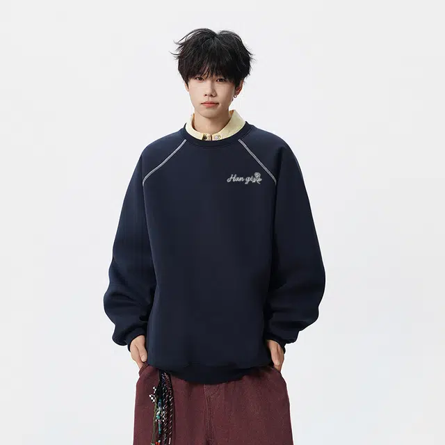 悍戈 美式复古高街风宽松圆领休闲长袖卫衣 男女同款