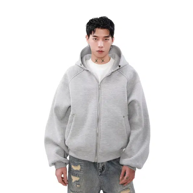 悍戈 美式复古重磅时尚宽松连帽开衫 潮流百搭 个性设计 舒适亲肤卫衣 男女同款