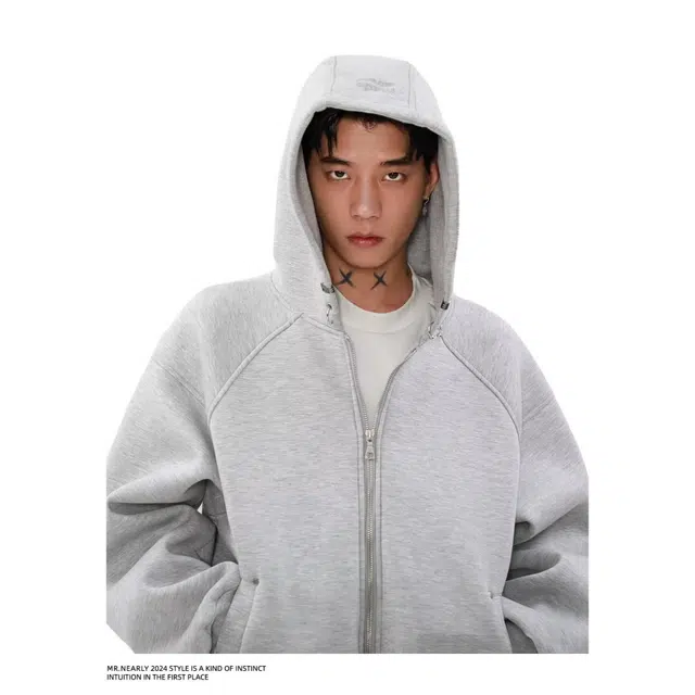 悍戈 美式复古重磅时尚宽松连帽开衫 潮流百搭 个性设计 舒适亲肤卫衣 男女同款