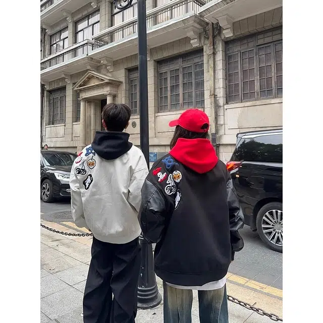 悍戈  美式高街复古拼接刺绣飞行员与教练夹克风尚棒球服 男女同款