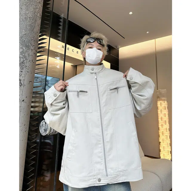 悍戈 复古纯色多设计元素解构分割宽松休闲立领飞行员夹克 男女同款