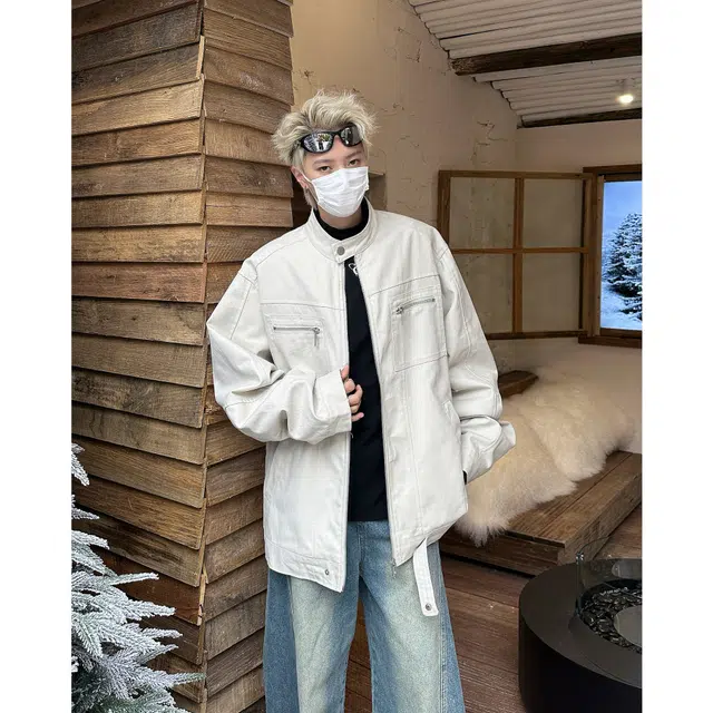 悍戈 复古纯色多设计元素解构分割宽松休闲立领飞行员夹克 男女同款