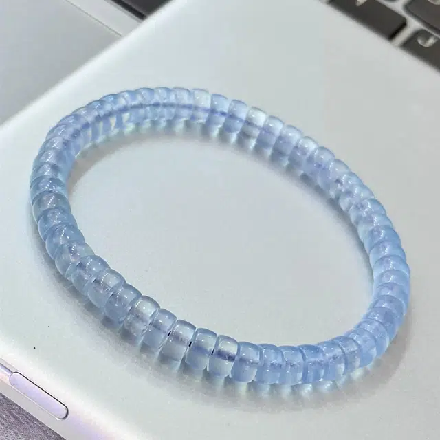 金戟 药片 轻奢夏日小清新直切桶珠简约小众设计精致优雅学业进步平静心灵大气潮流时尚百搭好运天然海蓝宝手串 男女同款情侣款