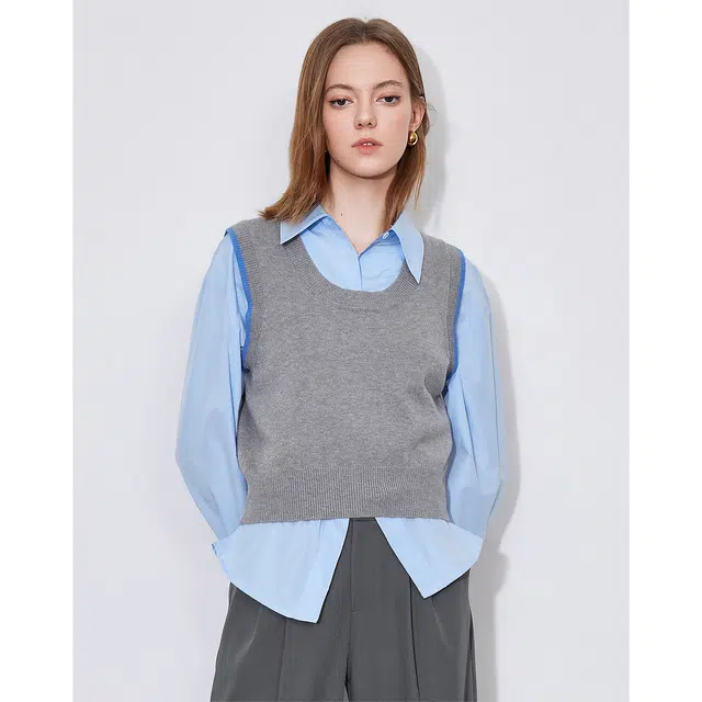 初语 复古纯色时尚舒适休闲马甲 女款