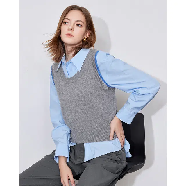 初语 复古纯色时尚舒适休闲马甲 女款