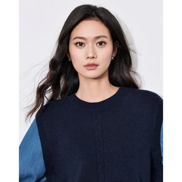 初语 假两件通勤简约针织衫 女款 藏青色