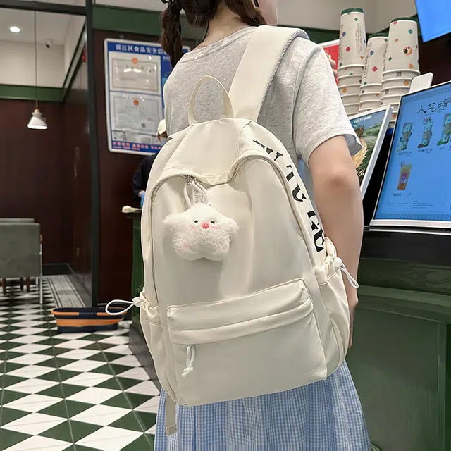 木木兔 书包女生高中超大容量中学生初中生小学生轻便 经典时尚小众设计 高级感 尼龙布 双肩包 常规 白色