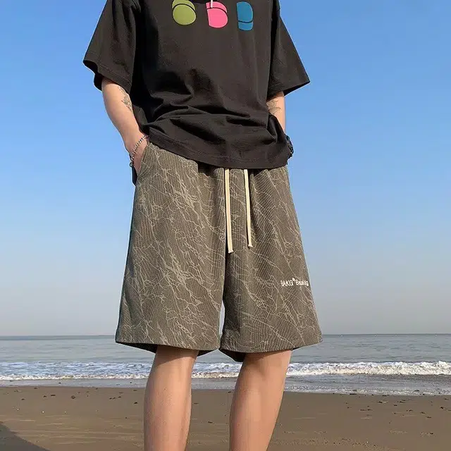 木木兔 小众设计刺绣宽松透气时尚简约运动潮流五分裤休闲短裤 男款