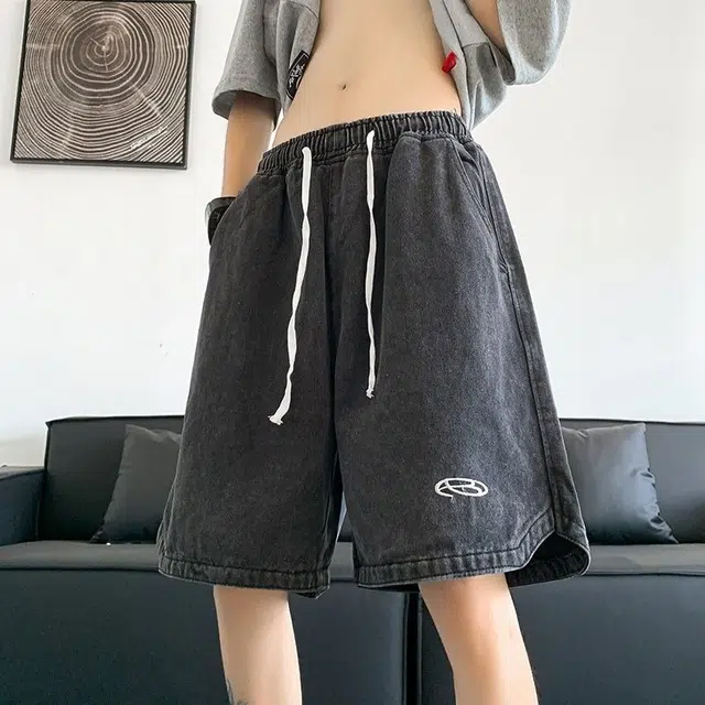 木木兔 港风水洗做旧潮牌牛仔短裤 男款