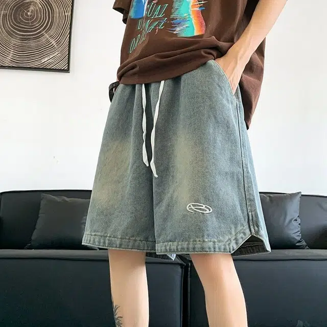 木木兔 港风水洗做旧潮牌牛仔短裤 男款