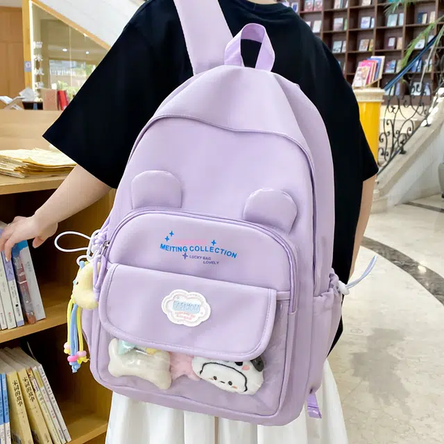 木木兔 书包女高中生轻便减负大容量初中生小学生  经典时尚小众设计 高级感 休闲拉链开合 尼龙布 双肩包 常规 米白色