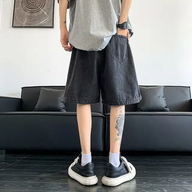 木木兔 港风水洗做旧潮牌牛仔短裤 男款