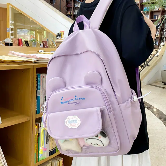 木木兔 书包女高中生轻便减负大容量初中生小学生  经典时尚小众设计 高级感 休闲拉链开合 尼龙布 双肩包 常规 米白色