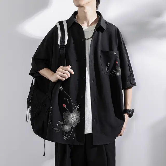 木木兔 百搭休闲透气时尚简约轻便简约国风新中式短袖衬衫 男款