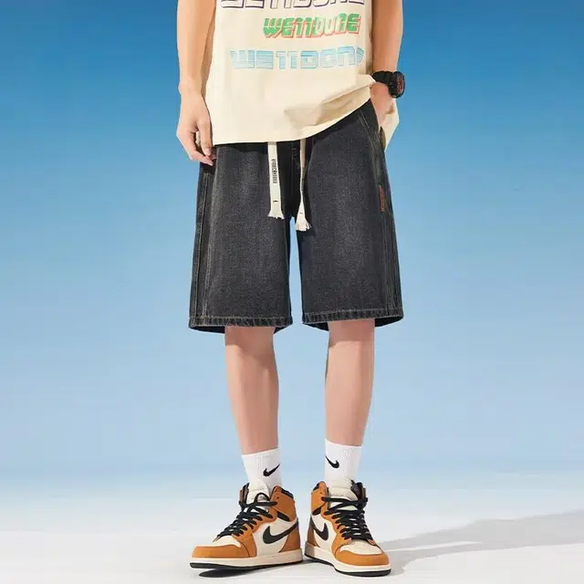 木木兔 美式夏季复古休闲潮牌百搭时尚宽松直筒五分裤牛仔短裤 男款