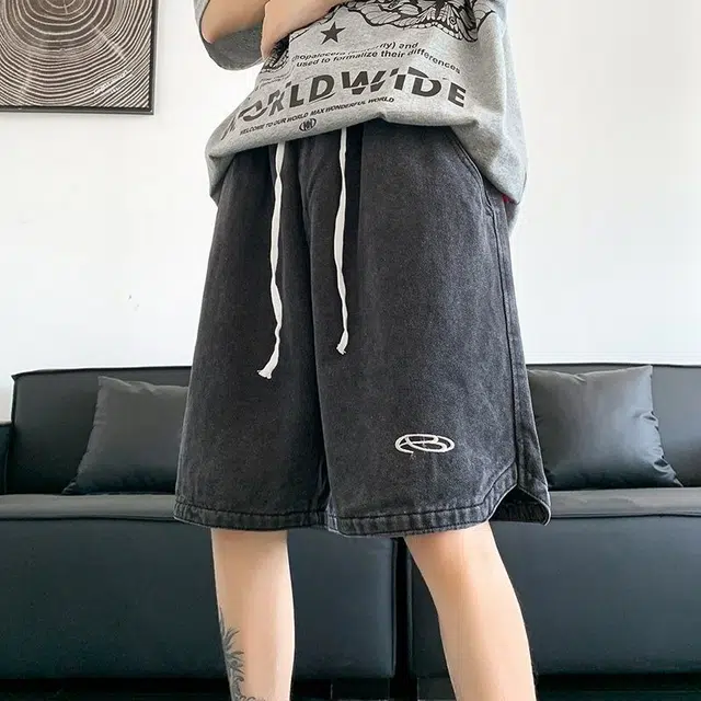 木木兔 港风水洗做旧潮牌牛仔短裤 男款