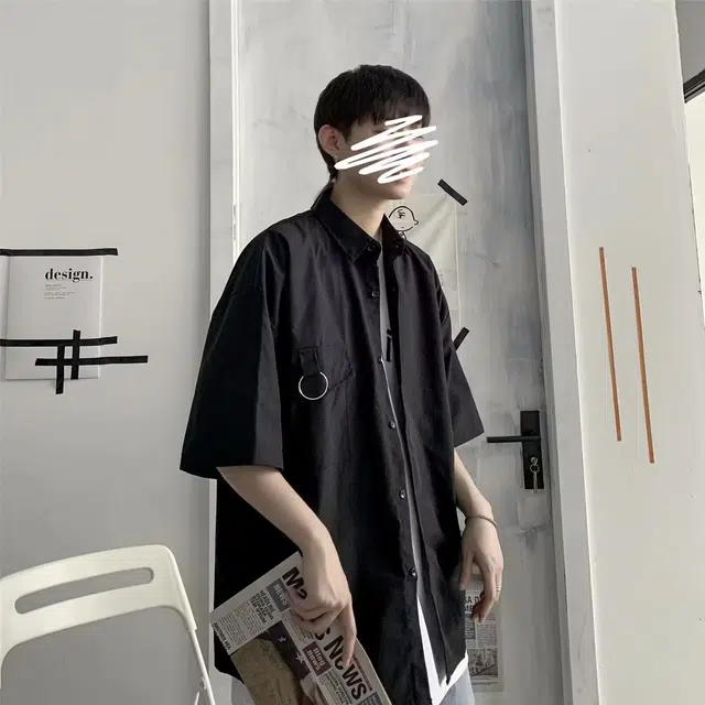 木木兔 百搭韩版学生宽松日系休闲透气时尚简约轻便轻便简约短袖衬衫 男款