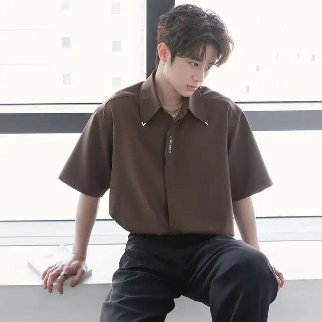 木木兔 休闲舒适百搭翻领简约短袖衬衫 男款