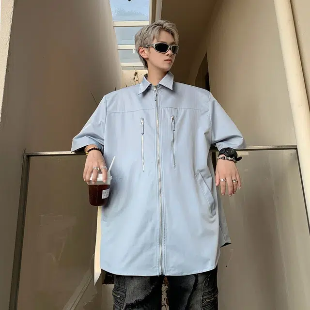 木木兔 百搭休闲透气时尚简约潮流短袖衬衫 男款