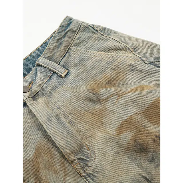 木木兔 设计感小众阔腿美式高街废土风水洗脏染牛仔短裤 男款