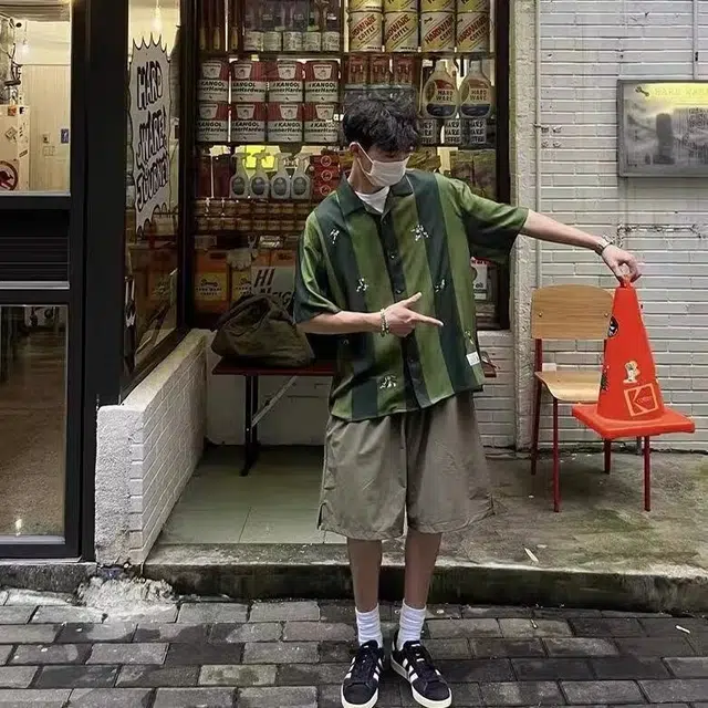木木兔 复古美式时尚简约轻便透气桑巴个性刺绣凉感条纹短袖衬衫 男款