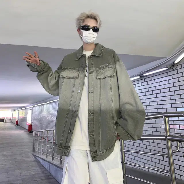 木木兔 美式渐变外套高街潮流复古宽松水洗工装日系夹克 男款