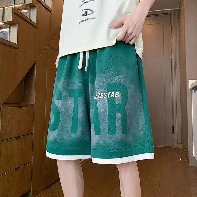 木木兔 宽松潮流印花运动简约美式立体字母休闲短裤 男款
