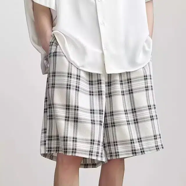 木木兔 宽松运动薄款透气凉感慵懒文艺格子休闲短裤 男款