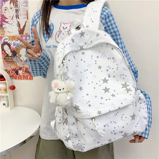 木木兔 书包女初中生高中学生大容量轻便 小 休闲 牛津纺 双肩包 常规 白色
