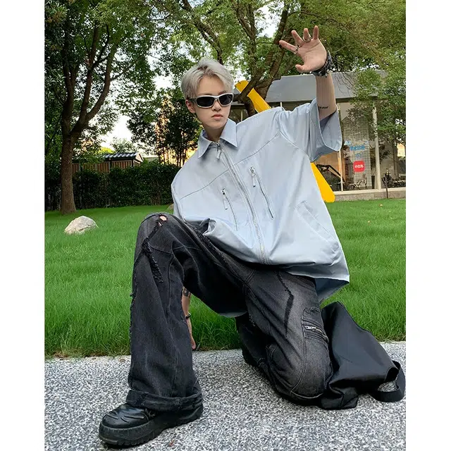 木木兔 百搭休闲透气时尚简约潮流短袖衬衫 男款