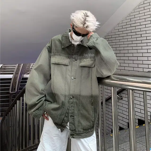 木木兔 美式渐变外套高街潮流复古宽松水洗工装日系夹克 男款