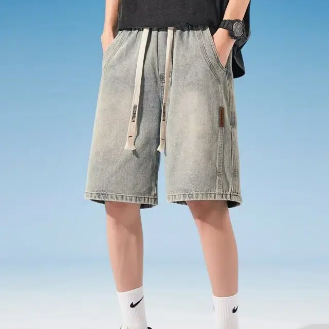 木木兔 美式夏季复古休闲潮牌百搭时尚宽松直筒五分裤牛仔短裤 男款