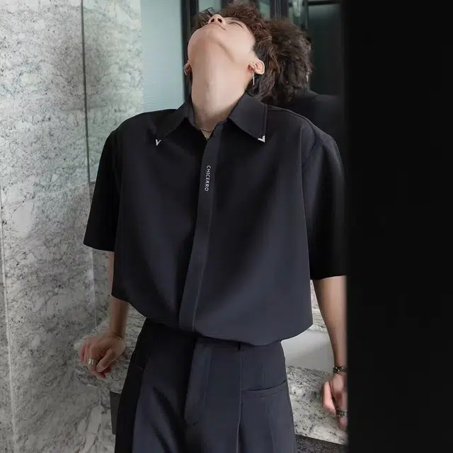 木木兔 休闲舒适百搭翻领简约短袖衬衫 男款