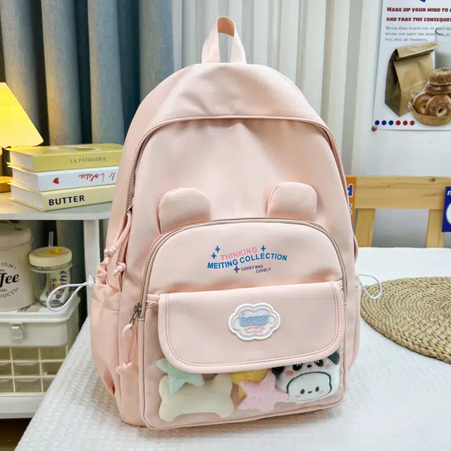 木木兔 书包女高中生轻便减负大容量初中生小学生  经典时尚小众设计 高级感 休闲拉链开合 尼龙布 双肩包 常规 米白色