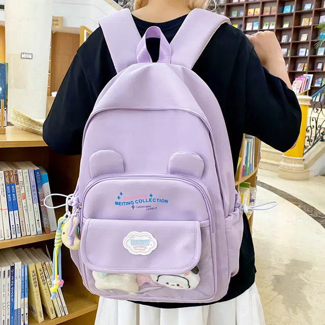 木木兔 书包女高中生轻便减负大容量初中生小学生  经典时尚小众设计 高级感 休闲拉链开合 尼龙布 双肩包 常规 米白色