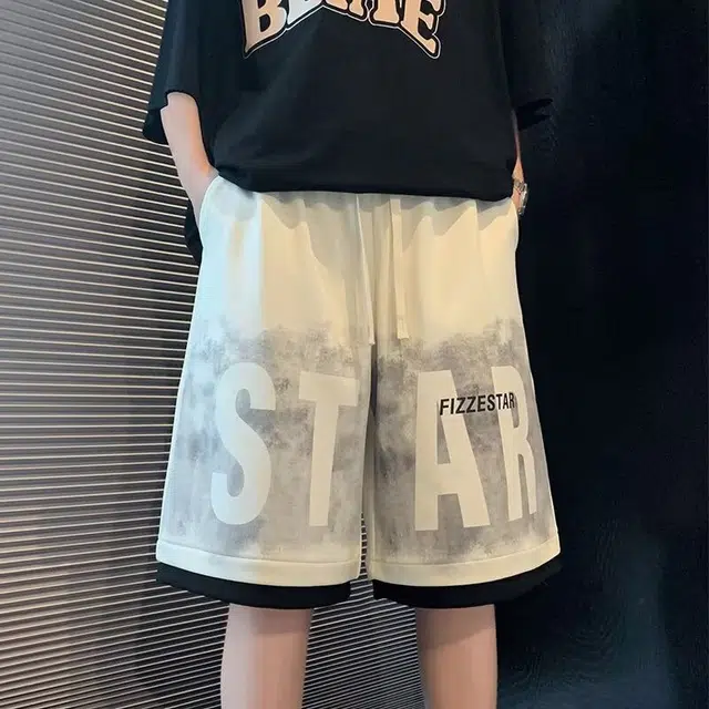木木兔 宽松潮流印花运动简约美式立体字母休闲短裤 男款