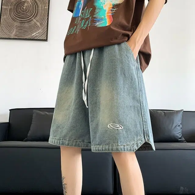木木兔 港风水洗做旧潮牌牛仔短裤 男款