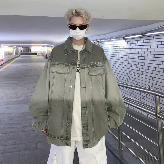 木木兔 美式渐变外套高街潮流复古宽松水洗工装日系夹克 男款