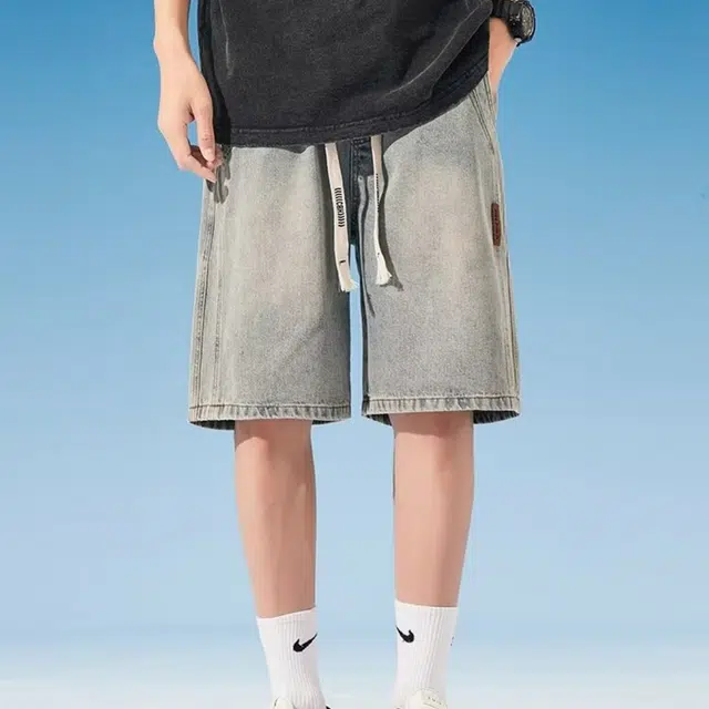 木木兔 美式夏季复古休闲潮牌百搭时尚宽松直筒五分裤牛仔短裤 男款