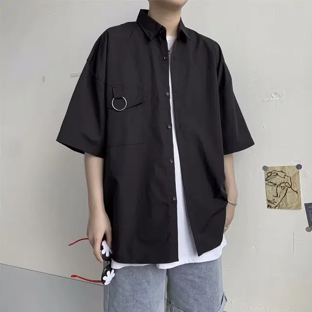 木木兔 百搭韩版学生宽松日系休闲透气时尚简约轻便轻便简约短袖衬衫 男款