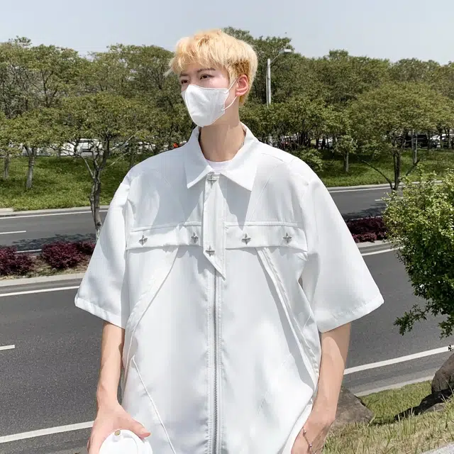 木木兔 时尚美式复古雅痞简约韩版小众设计潮流短袖衬衫 男款
