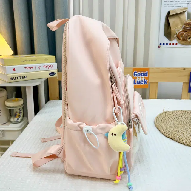 木木兔 书包女高中生轻便减负大容量初中生小学生  经典时尚小众设计 高级感 休闲拉链开合 尼龙布 双肩包 常规 米白色